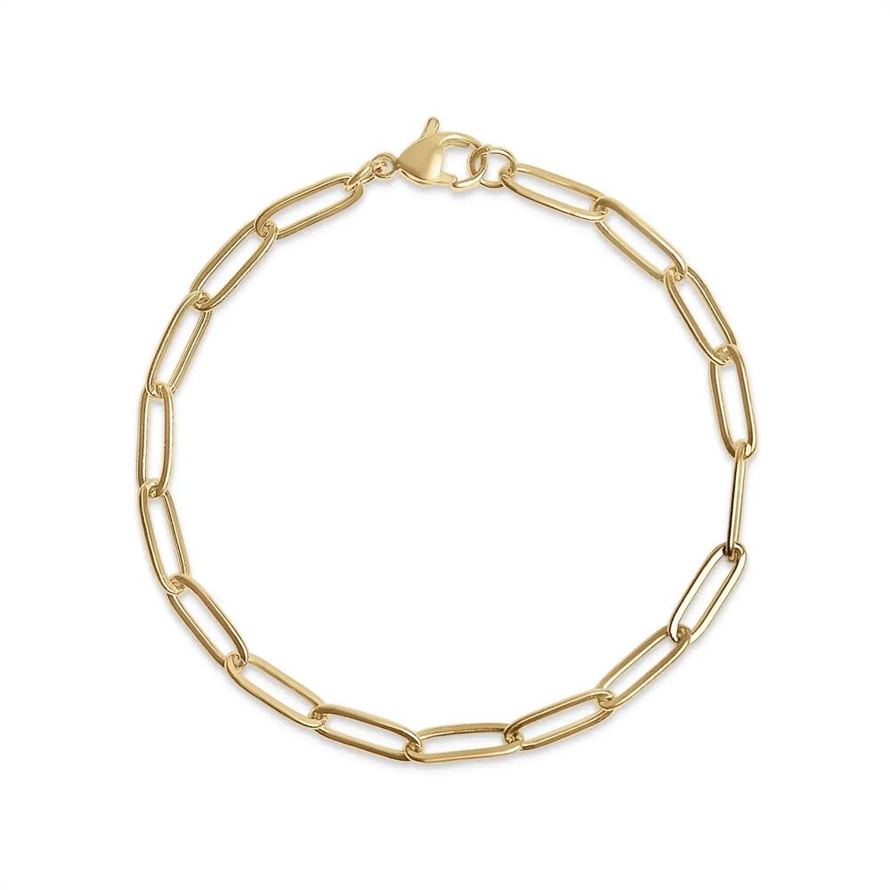 NWT WJW Gold Paperclip Chain Bracelet Waterproof Stainless Steel Non‑Tarnish 7"g